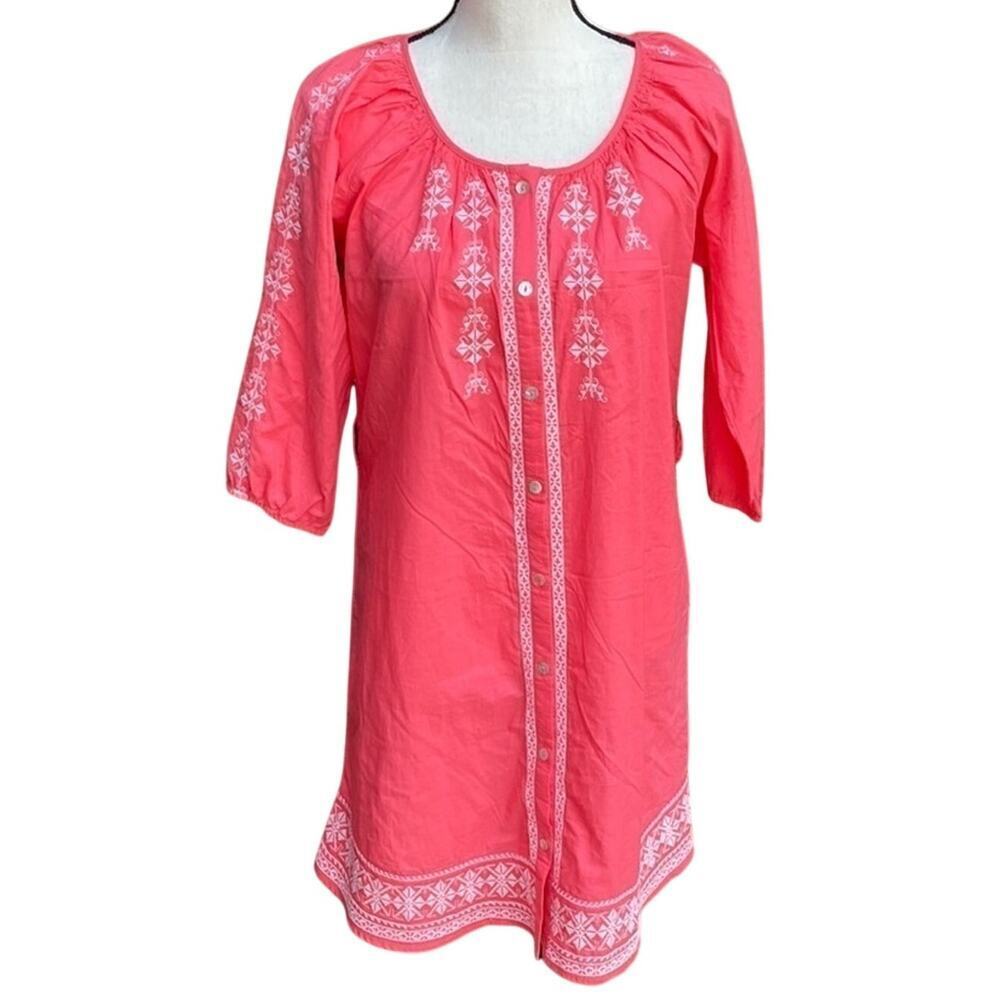 Love Stitch Embroidered Boho Mini Dress Women S Coral Pink Cotton Coastal NWT